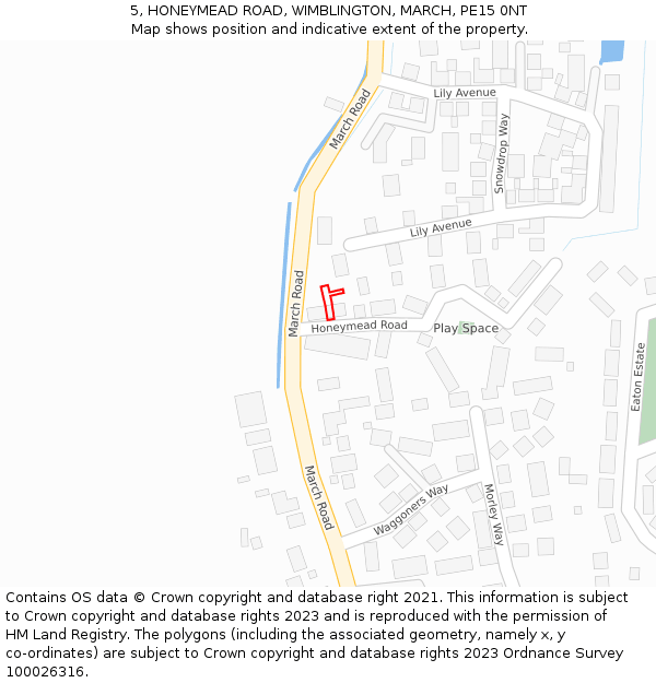 5, HONEYMEAD ROAD, WIMBLINGTON, MARCH, PE15 0NT: Location map and indicative extent of plot