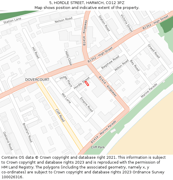 5, HORDLE STREET, HARWICH, CO12 3PZ: Location map and indicative extent of plot
