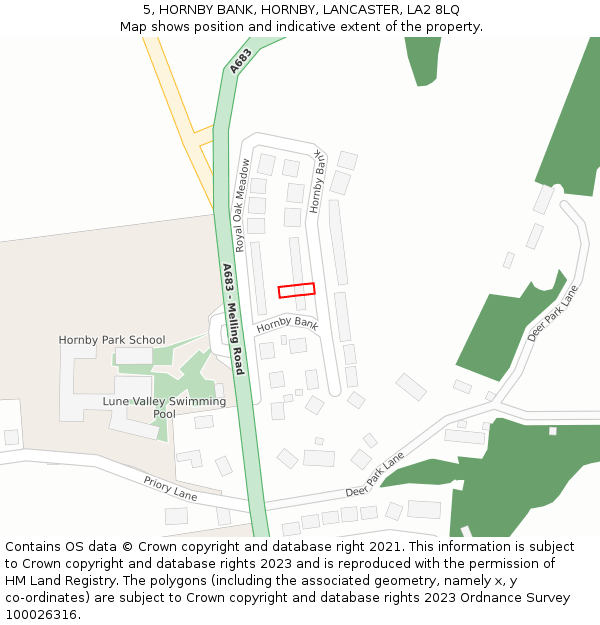 5, HORNBY BANK, HORNBY, LANCASTER, LA2 8LQ: Location map and indicative extent of plot