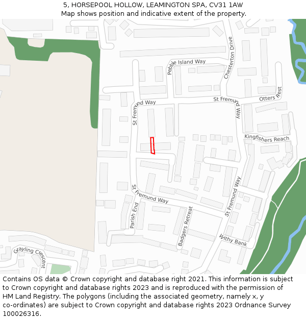 5, HORSEPOOL HOLLOW, LEAMINGTON SPA, CV31 1AW: Location map and indicative extent of plot