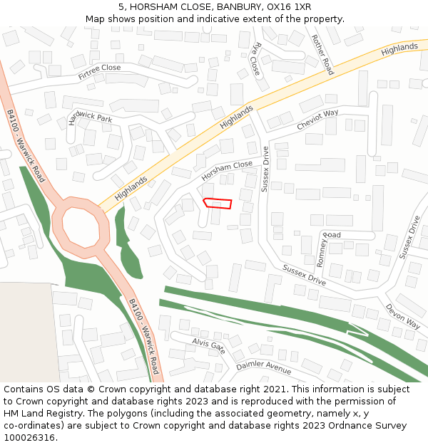 5, HORSHAM CLOSE, BANBURY, OX16 1XR: Location map and indicative extent of plot