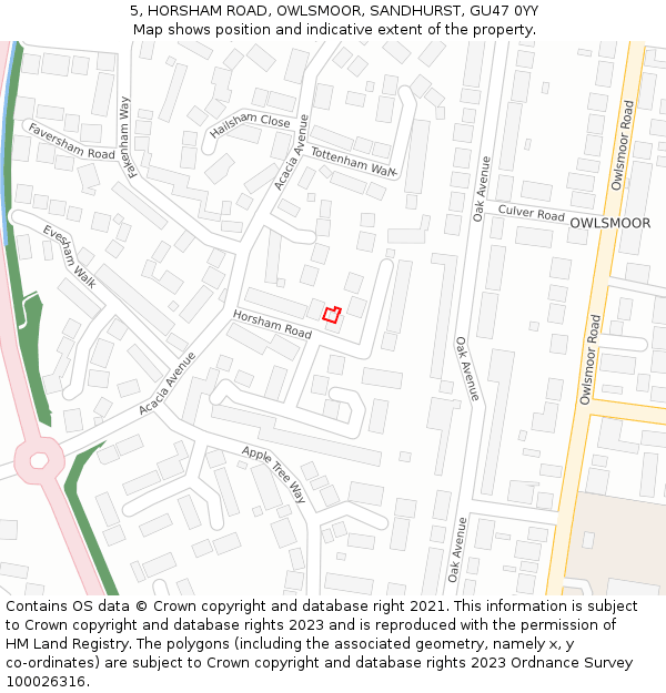 5, HORSHAM ROAD, OWLSMOOR, SANDHURST, GU47 0YY: Location map and indicative extent of plot