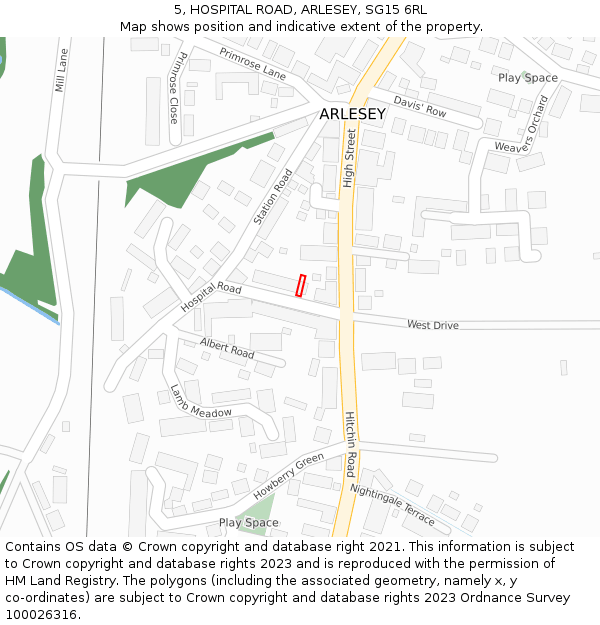 5, HOSPITAL ROAD, ARLESEY, SG15 6RL: Location map and indicative extent of plot