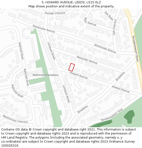 5, HOWARD AVENUE, LEEDS, LS15 0LZ: Location map and indicative extent of plot