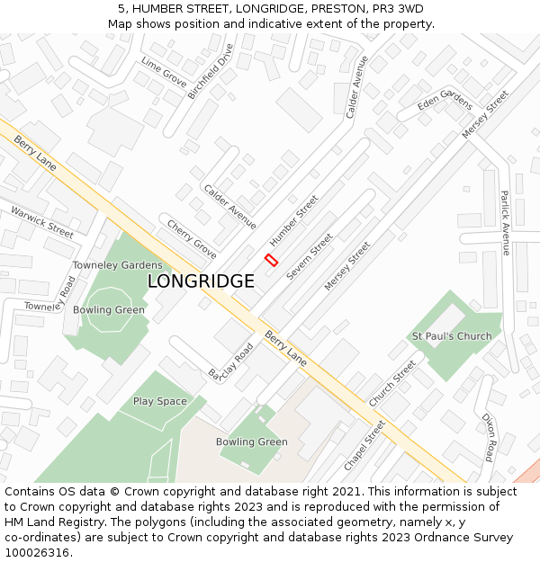 5, HUMBER STREET, LONGRIDGE, PRESTON, PR3 3WD: Location map and indicative extent of plot