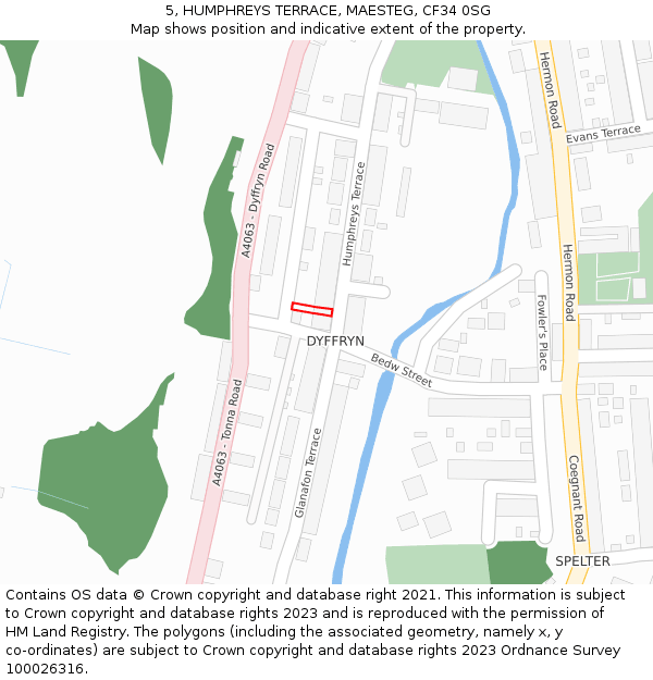 5, HUMPHREYS TERRACE, MAESTEG, CF34 0SG: Location map and indicative extent of plot
