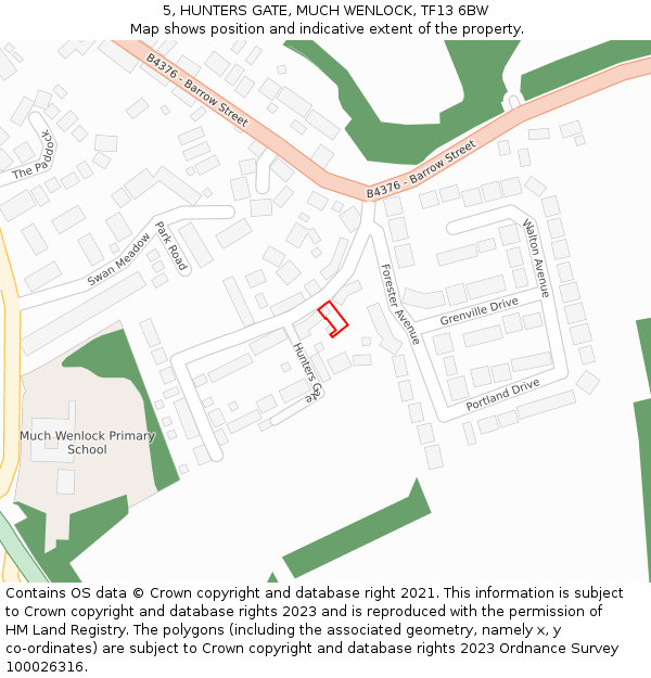 5, HUNTERS GATE, MUCH WENLOCK, TF13 6BW: Location map and indicative extent of plot