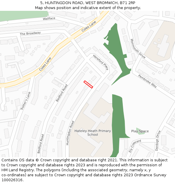 5, HUNTINGDON ROAD, WEST BROMWICH, B71 2RP: Location map and indicative extent of plot