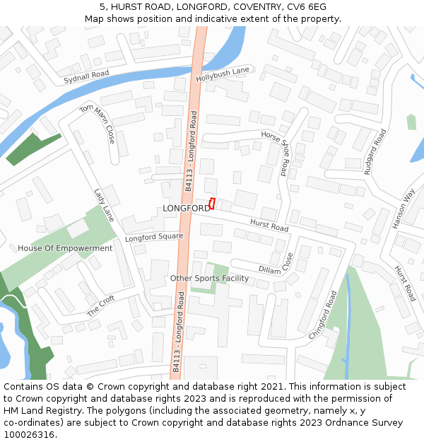 5, HURST ROAD, LONGFORD, COVENTRY, CV6 6EG: Location map and indicative extent of plot