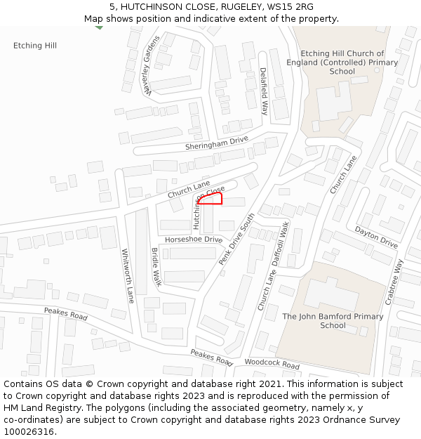 5, HUTCHINSON CLOSE, RUGELEY, WS15 2RG: Location map and indicative extent of plot