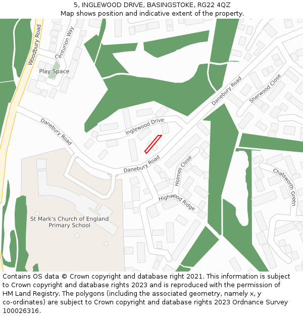 5, INGLEWOOD DRIVE, BASINGSTOKE, RG22 4QZ: Location map and indicative extent of plot