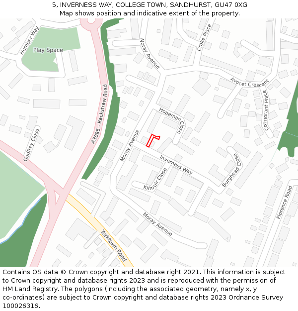 5, INVERNESS WAY, COLLEGE TOWN, SANDHURST, GU47 0XG: Location map and indicative extent of plot