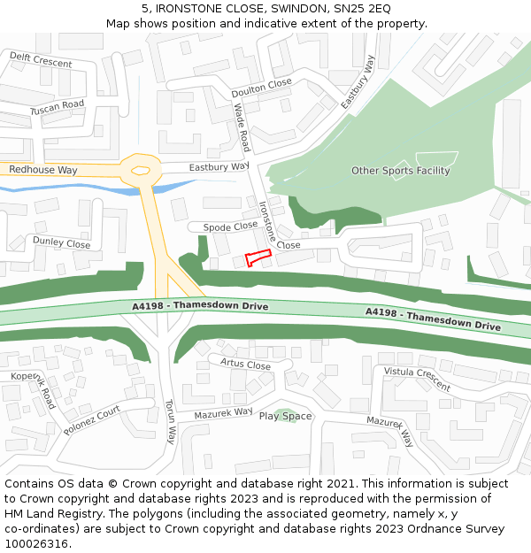 5, IRONSTONE CLOSE, SWINDON, SN25 2EQ: Location map and indicative extent of plot