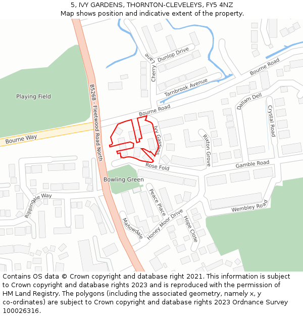 5, IVY GARDENS, THORNTON-CLEVELEYS, FY5 4NZ: Location map and indicative extent of plot