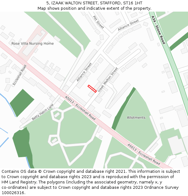 5, IZAAK WALTON STREET, STAFFORD, ST16 1HT: Location map and indicative extent of plot