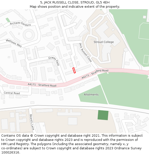 5, JACK RUSSELL CLOSE, STROUD, GL5 4EH: Location map and indicative extent of plot