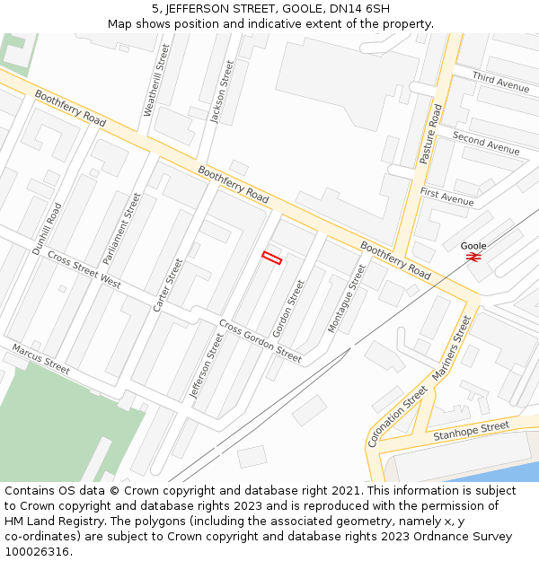 5, JEFFERSON STREET, GOOLE, DN14 6SH: Location map and indicative extent of plot
