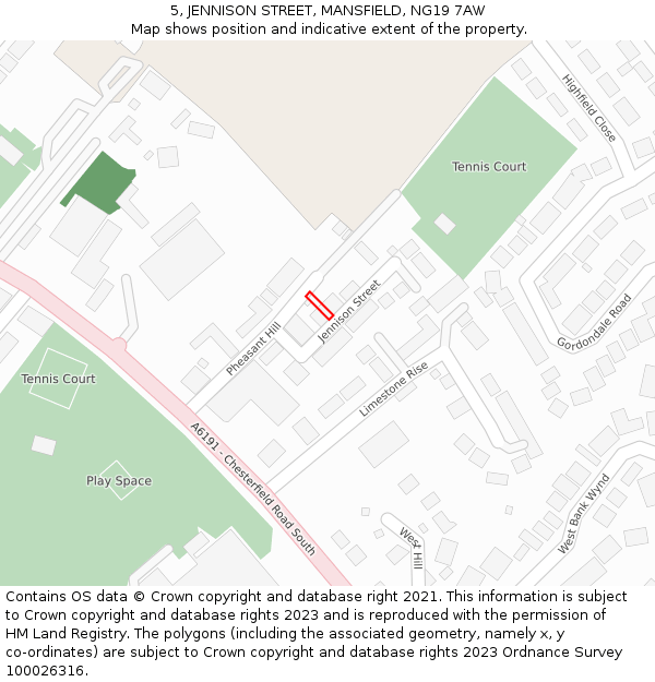 5, JENNISON STREET, MANSFIELD, NG19 7AW: Location map and indicative extent of plot