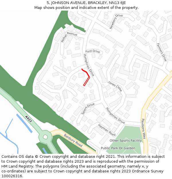 5, JOHNSON AVENUE, BRACKLEY, NN13 6JE: Location map and indicative extent of plot