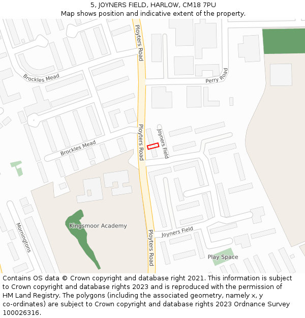 5, JOYNERS FIELD, HARLOW, CM18 7PU: Location map and indicative extent of plot