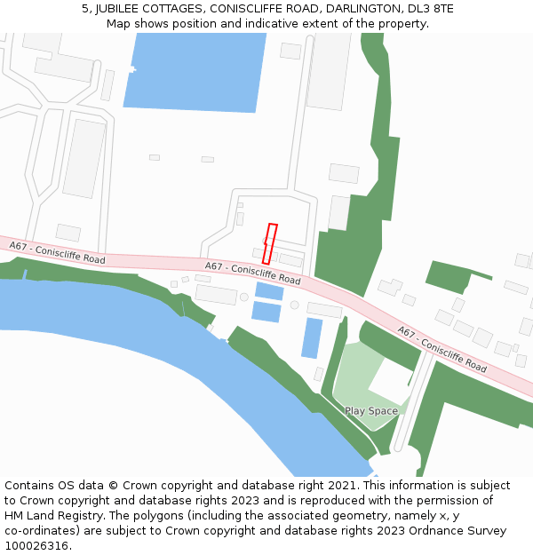 5, JUBILEE COTTAGES, CONISCLIFFE ROAD, DARLINGTON, DL3 8TE: Location map and indicative extent of plot