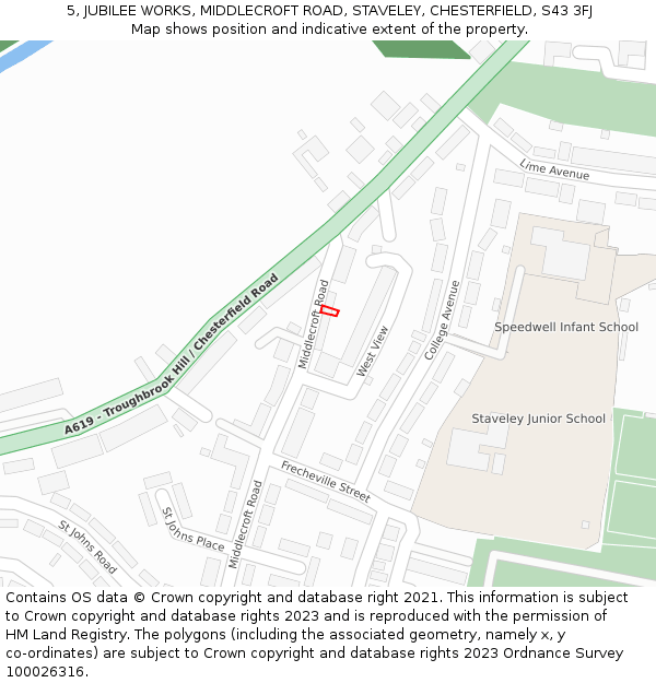 5, JUBILEE WORKS, MIDDLECROFT ROAD, STAVELEY, CHESTERFIELD, S43 3FJ: Location map and indicative extent of plot