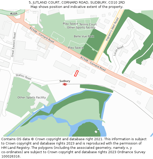 5, JUTLAND COURT, CORNARD ROAD, SUDBURY, CO10 2RD: Location map and indicative extent of plot