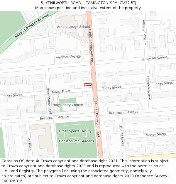 5, KENILWORTH ROAD, LEAMINGTON SPA, CV32 5TJ: Location map and indicative extent of plot
