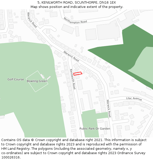 5, KENILWORTH ROAD, SCUNTHORPE, DN16 1EX: Location map and indicative extent of plot