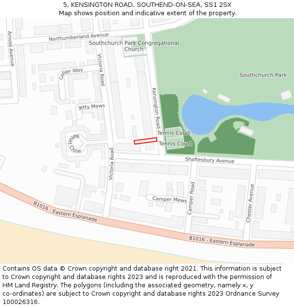 5, KENSINGTON ROAD, SOUTHEND-ON-SEA, SS1 2SX: Location map and indicative extent of plot