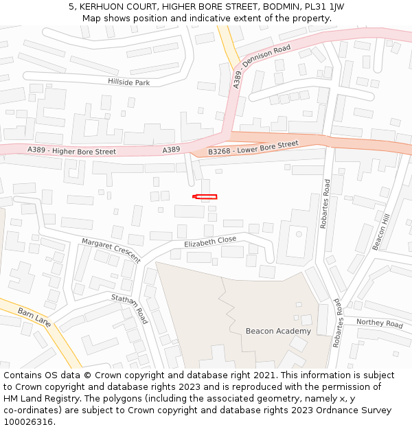 5, KERHUON COURT, HIGHER BORE STREET, BODMIN, PL31 1JW: Location map and indicative extent of plot
