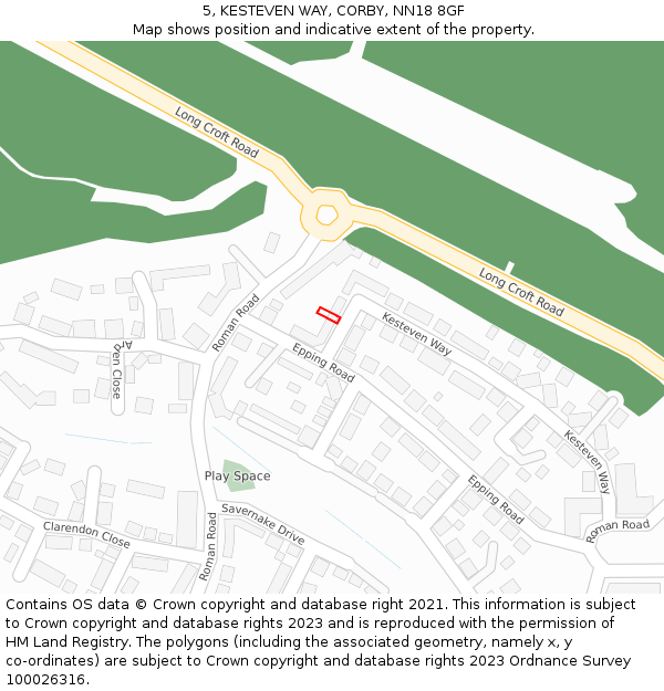 5, KESTEVEN WAY, CORBY, NN18 8GF: Location map and indicative extent of plot