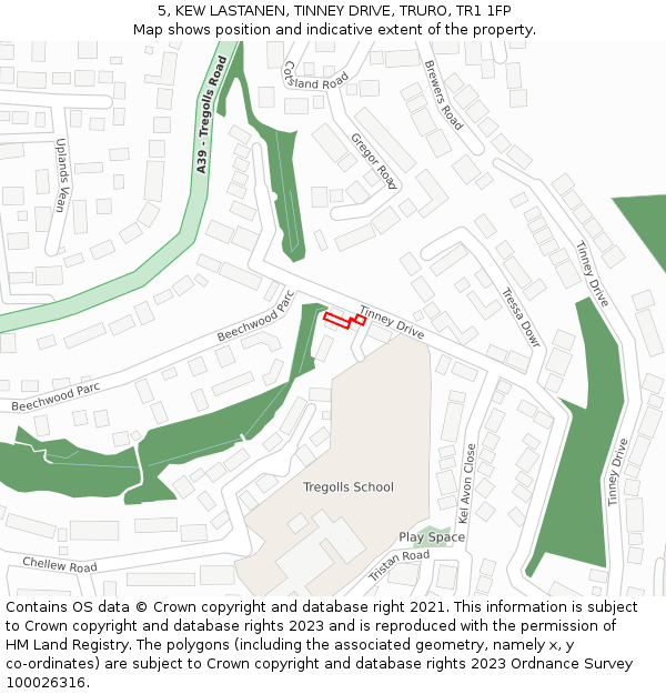 5, KEW LASTANEN, TINNEY DRIVE, TRURO, TR1 1FP: Location map and indicative extent of plot