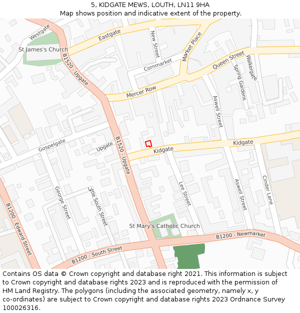 5, KIDGATE MEWS, LOUTH, LN11 9HA: Location map and indicative extent of plot