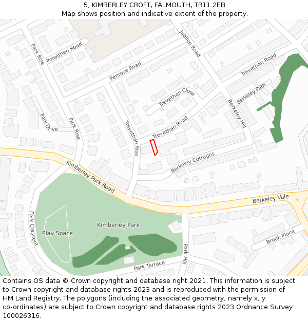 5, KIMBERLEY CROFT, FALMOUTH, TR11 2EB: Location map and indicative extent of plot
