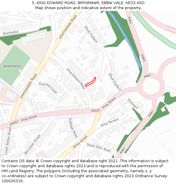 5, KING EDWARD ROAD, BRYNMAWR, EBBW VALE, NP23 4SD: Location map and indicative extent of plot