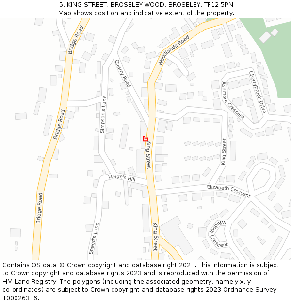 5, KING STREET, BROSELEY WOOD, BROSELEY, TF12 5PN: Location map and indicative extent of plot