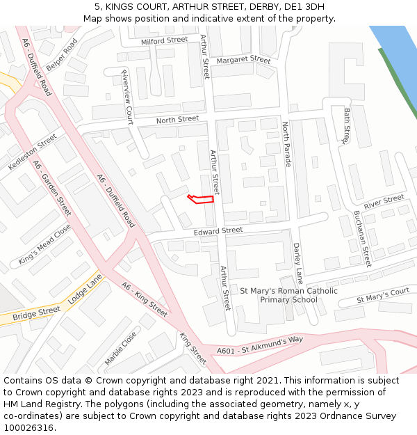 5, KINGS COURT, ARTHUR STREET, DERBY, DE1 3DH: Location map and indicative extent of plot