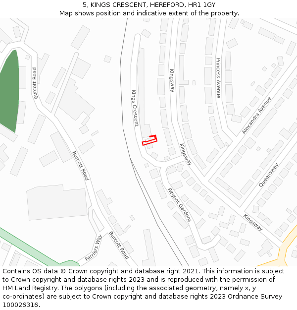 5, KINGS CRESCENT, HEREFORD, HR1 1GY: Location map and indicative extent of plot