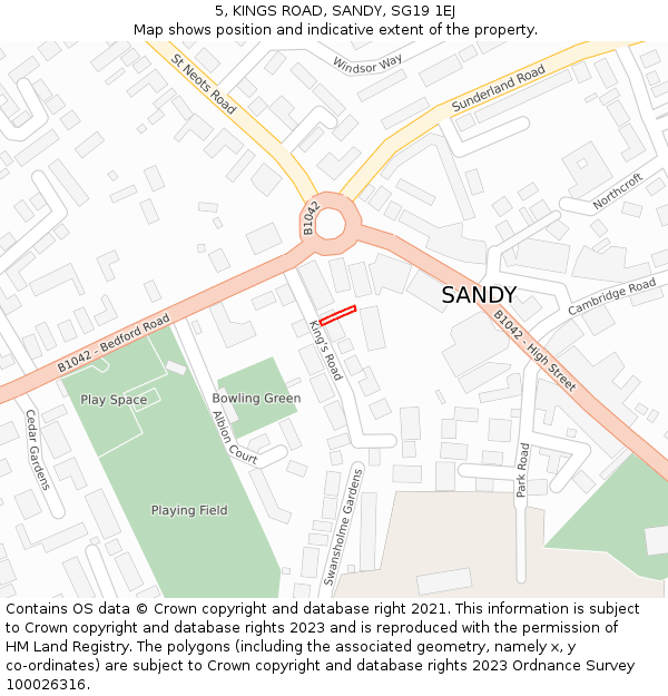 5, KINGS ROAD, SANDY, SG19 1EJ: Location map and indicative extent of plot