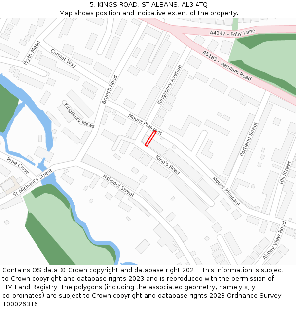 5, KINGS ROAD, ST ALBANS, AL3 4TQ: Location map and indicative extent of plot
