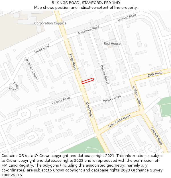 5, KINGS ROAD, STAMFORD, PE9 1HD: Location map and indicative extent of plot