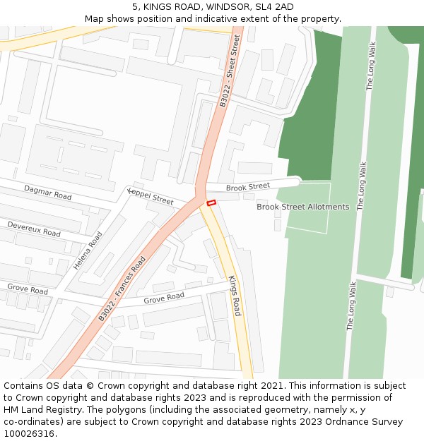 5, KINGS ROAD, WINDSOR, SL4 2AD: Location map and indicative extent of plot