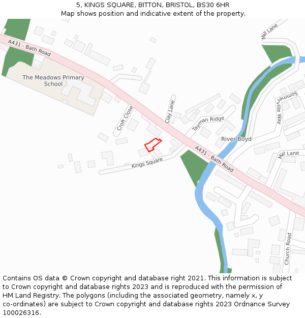 5, KINGS SQUARE, BITTON, BRISTOL, BS30 6HR: Location map and indicative extent of plot