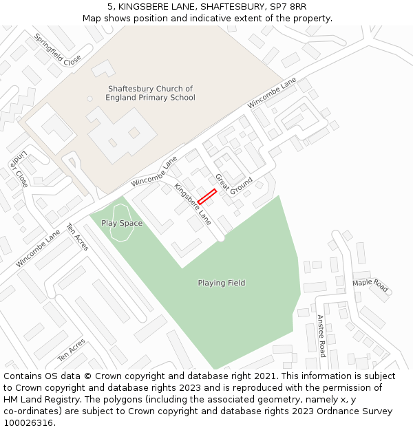 5, KINGSBERE LANE, SHAFTESBURY, SP7 8RR: Location map and indicative extent of plot