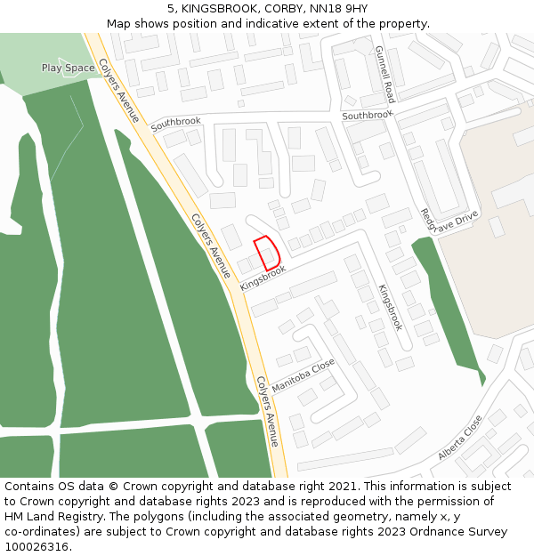 5, KINGSBROOK, CORBY, NN18 9HY: Location map and indicative extent of plot