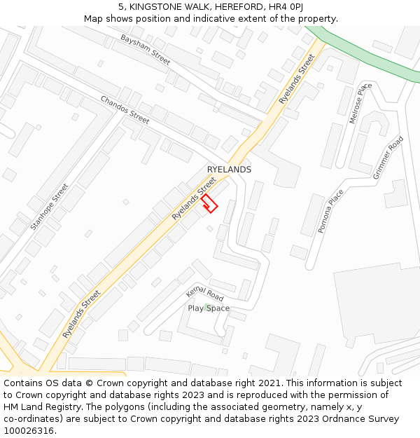 5, KINGSTONE WALK, HEREFORD, HR4 0PJ: Location map and indicative extent of plot