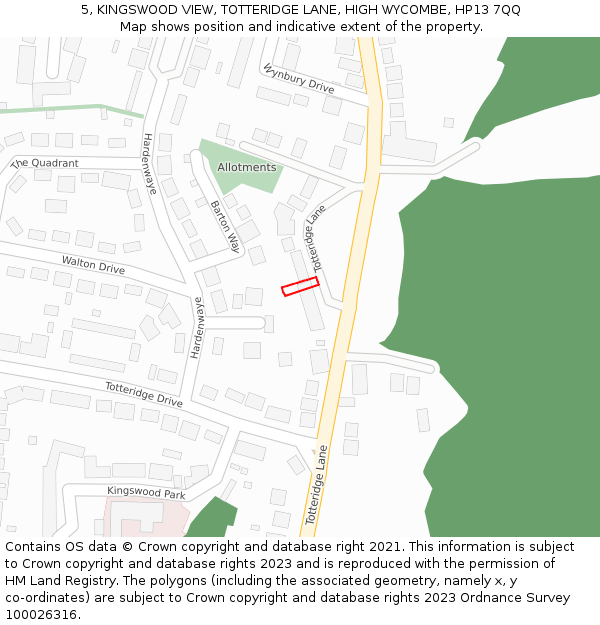 5, KINGSWOOD VIEW, TOTTERIDGE LANE, HIGH WYCOMBE, HP13 7QQ: Location map and indicative extent of plot