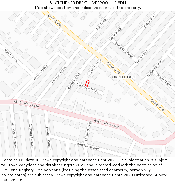 5, KITCHENER DRIVE, LIVERPOOL, L9 8DH: Location map and indicative extent of plot
