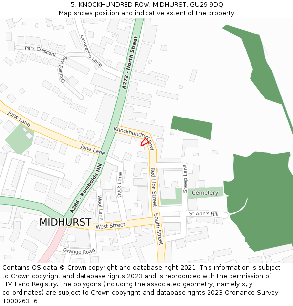 5, KNOCKHUNDRED ROW, MIDHURST, GU29 9DQ: Location map and indicative extent of plot